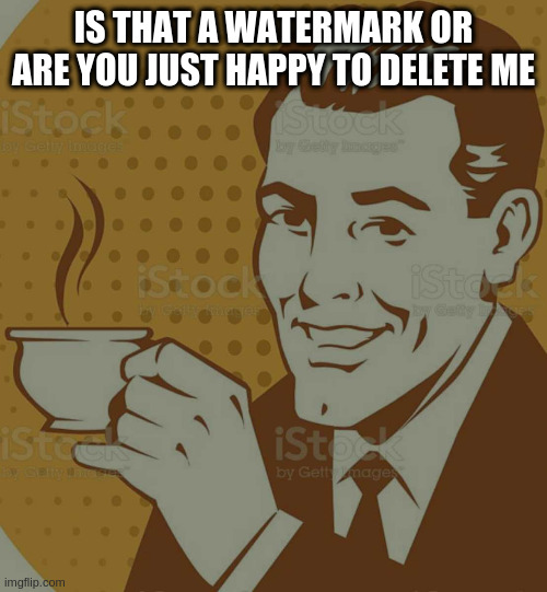 Mug Approval | IS THAT A WATERMARK OR ARE YOU JUST HAPPY TO DELETE ME | image tagged in mug approval | made w/ Imgflip meme maker