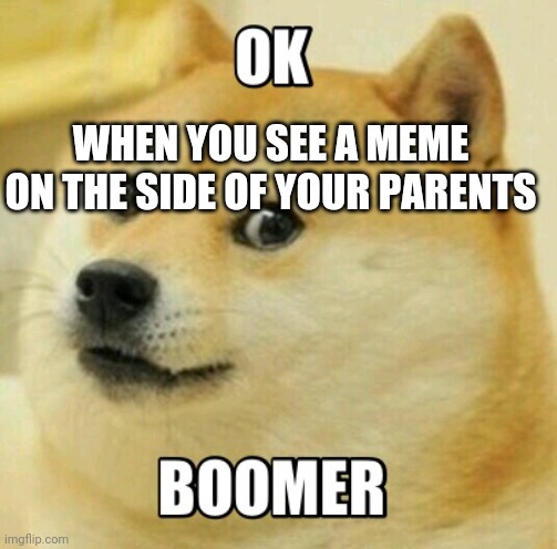 Ok boomer | WHEN YOU SEE A MEME ON THE SIDE OF YOUR PARENTS | image tagged in ok boomer | made w/ Imgflip meme maker