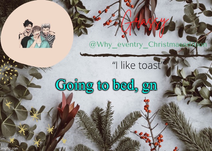 Idrk | Going to bed, gn | image tagged in why_eventry christmas template,pog | made w/ Imgflip meme maker