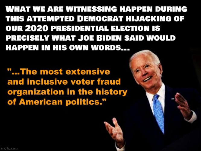 This was a pretty detailed and specific statement to just have been a simple slip of the lip | image tagged in voter fraud,election fraud,joe biden,democrats,politics,political | made w/ Imgflip meme maker