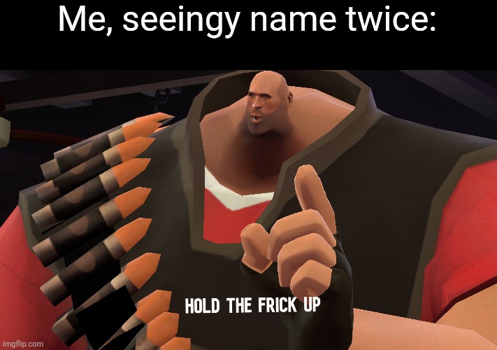Hold the frick up | Me, seeingy name twice: | image tagged in hold the frick up | made w/ Imgflip meme maker