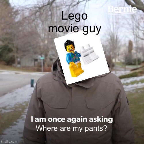 Bernie I Am Once Again Asking For Your Support | Lego movie guy; Where are my pants? | image tagged in memes,bernie i am once again asking for your support | made w/ Imgflip meme maker