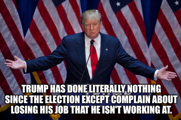 Do we really want four more years of this? | TRUMP HAS DONE LITERALLY NOTHING SINCE THE ELECTION EXCEPT COMPLAIN ABOUT LOSING HIS JOB THAT HE ISN'T WORKING AT. | image tagged in donald trump | made w/ Imgflip meme maker