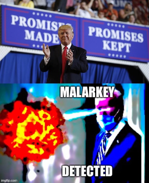 How about you actually keep your promises next time, Don? | image tagged in malarkey detected,trump,biden | made w/ Imgflip meme maker