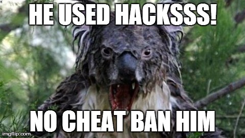 Angry Koala Meme | HE USED HACKSSS! NO CHEAT BAN HIM | image tagged in memes,angry koala | made w/ Imgflip meme maker