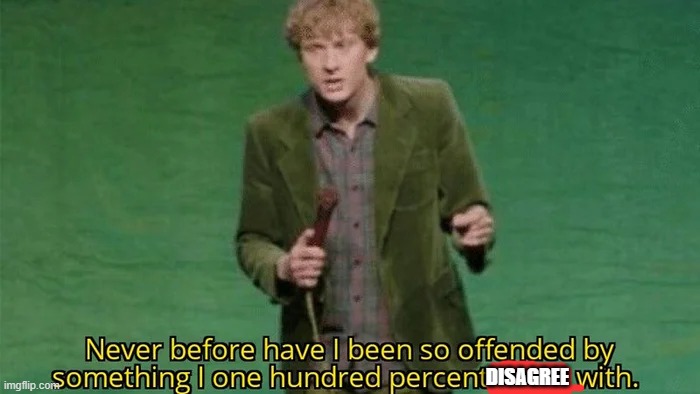 Never have i been so offended | DISAGREE | image tagged in never have i been so offended | made w/ Imgflip meme maker