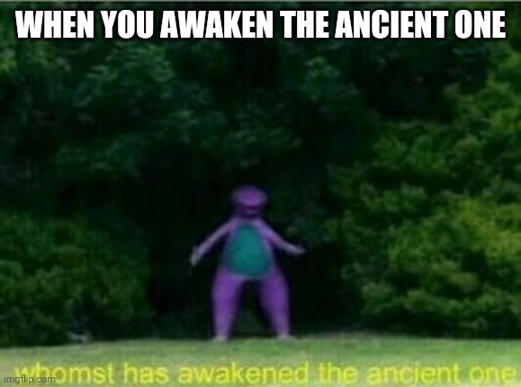 Whomst has awakened the ancient one | WHEN YOU AWAKEN THE ANCIENT ONE | image tagged in whomst has awakened the ancient one | made w/ Imgflip meme maker