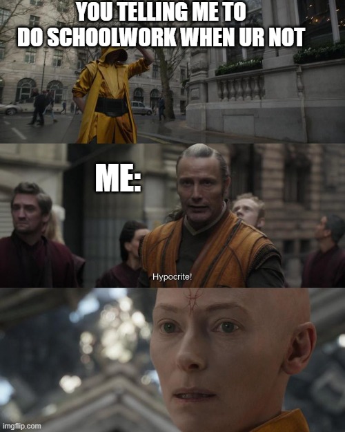 YOU TELLING ME TO DO SCHOOLWORK WHEN UR NOT; ME: | made w/ Imgflip meme maker