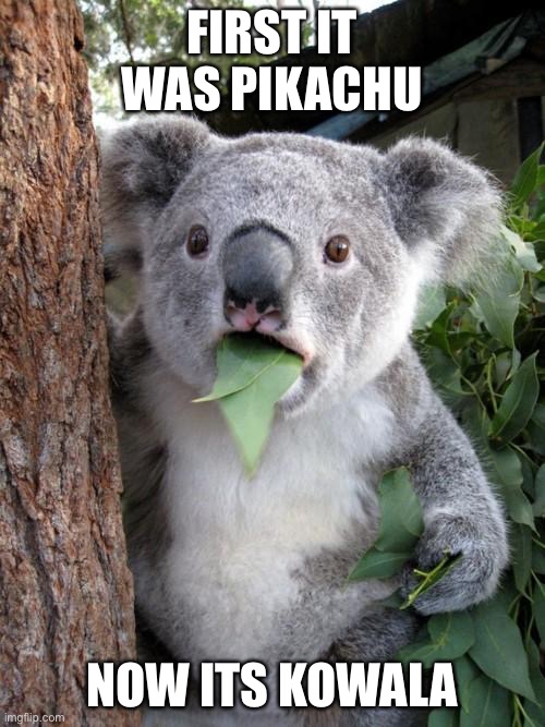 Surprised Koala Meme | FIRST IT WAS PIKACHU; NOW ITS KOWALA | image tagged in memes,surprised koala | made w/ Imgflip meme maker