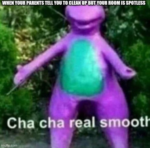 Never happened never will | WHEN YOUR PARENTS TELL YOU TO CLEAN UP BUT YOUR ROOM IS SPOTLESS | image tagged in cha cha real smooth | made w/ Imgflip meme maker