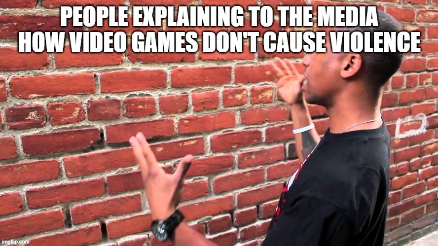 Can you stupid toilets PLEASE LISTEN | PEOPLE EXPLAINING TO THE MEDIA HOW VIDEO GAMES DON'T CAUSE VIOLENCE | image tagged in talking to wall,media,video games | made w/ Imgflip meme maker