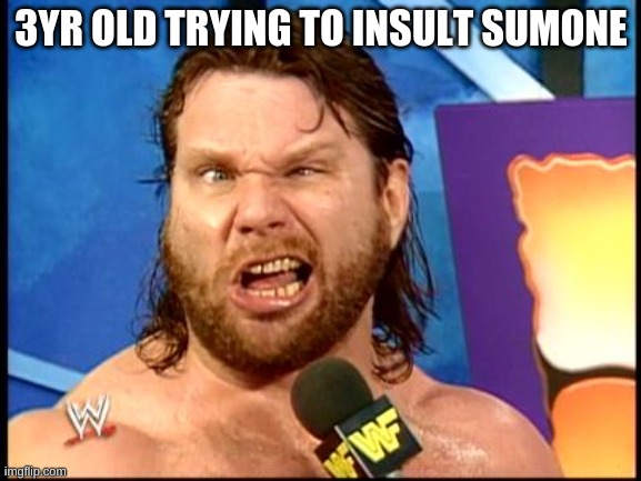 Insult 3yr old | 3YR OLD TRYING TO INSULT SUMONE | image tagged in hacksaw jim duggan,silly,memes | made w/ Imgflip meme maker