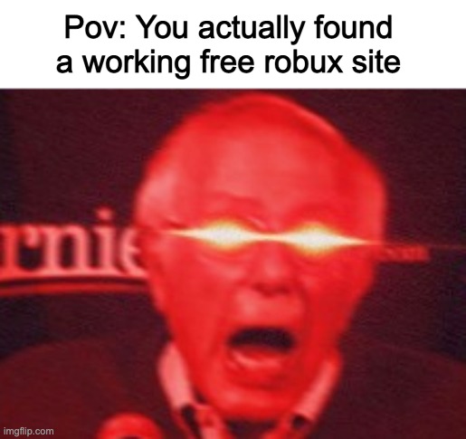 Impossible | Pov: You actually found a working free robux site | image tagged in bernie,robux | made w/ Imgflip meme maker