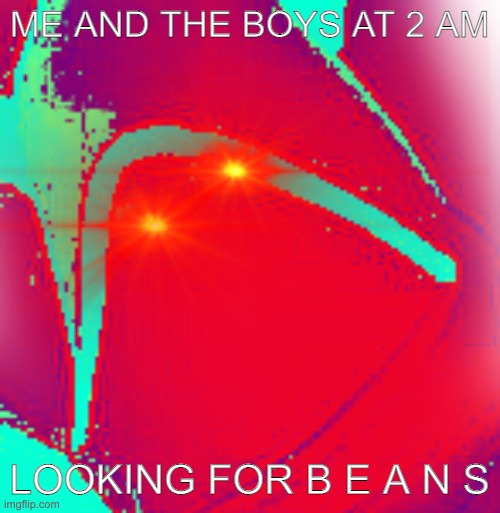 REE | ME AND THE BOYS AT 2 AM; LOOKING FOR B E A N S | image tagged in beans | made w/ Imgflip meme maker