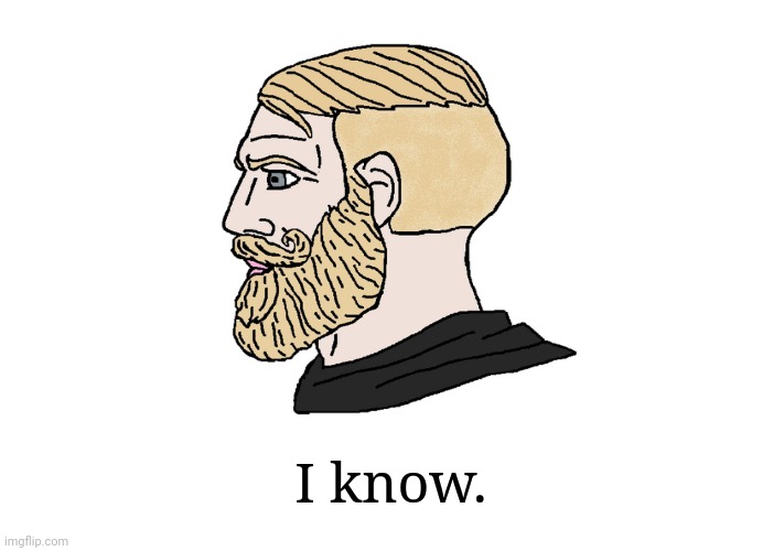 Blank beardy Chad "yes" | I know. | image tagged in blank beardy chad yes | made w/ Imgflip meme maker