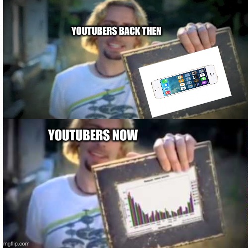 both annoying | YOUTUBERS BACK THEN; YOUTUBERS NOW | image tagged in nickleback,iphone | made w/ Imgflip meme maker