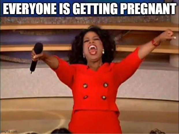 Oprah You Get A | EVERYONE IS GETTING PREGNANT | image tagged in memes,oprah you get a | made w/ Imgflip meme maker