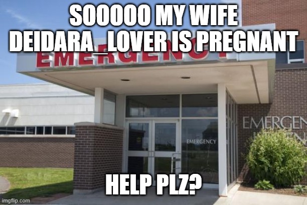 Hospital Entrance | SOOOOO MY WIFE DEIDARA_LOVER IS PREGNANT; HELP PLZ? | image tagged in hospital entrance | made w/ Imgflip meme maker