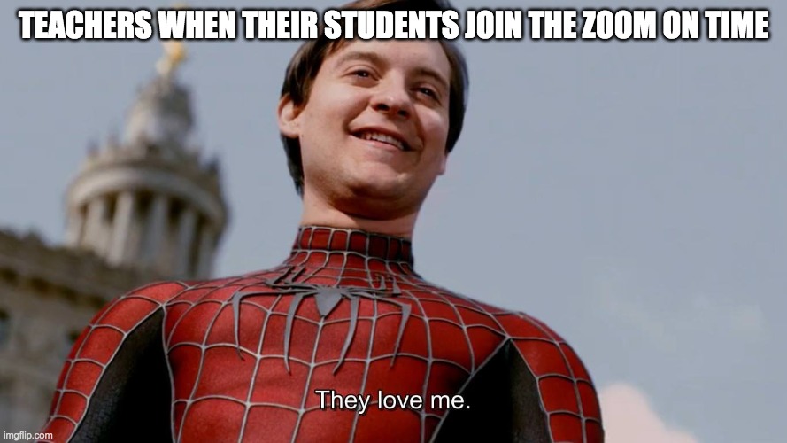 They Love Me | TEACHERS WHEN THEIR STUDENTS JOIN THE ZOOM ON TIME | image tagged in they love me | made w/ Imgflip meme maker