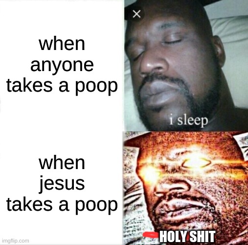 Sleeping Shaq Meme | when anyone takes a poop; when jesus takes a poop; HOLY SHIT | image tagged in memes,sleeping shaq | made w/ Imgflip meme maker