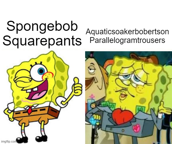 You vs The guy she tells you not to worry about | Aquaticsoakerbobertson Parallelogramtrousers; Spongebob Squarepants | image tagged in spongebob | made w/ Imgflip meme maker