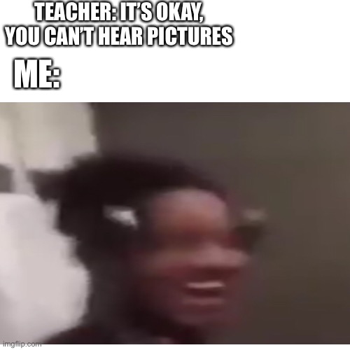 Hahaha... | TEACHER: IT’S OKAY, YOU CAN’T HEAR PICTURES; ME: | image tagged in funny memes | made w/ Imgflip meme maker