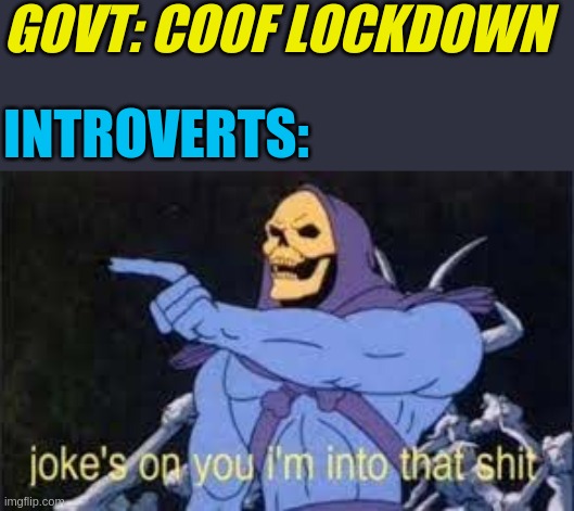 Skeletor's Lockdown | GOVT: COOF LOCKDOWN; INTROVERTS: | image tagged in jokes on you im into that shit | made w/ Imgflip meme maker