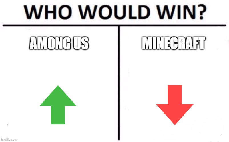 upvote or comment for among us   downvote or comment for minecraft | AMONG US; MINECRAFT | image tagged in memes,who would win | made w/ Imgflip meme maker