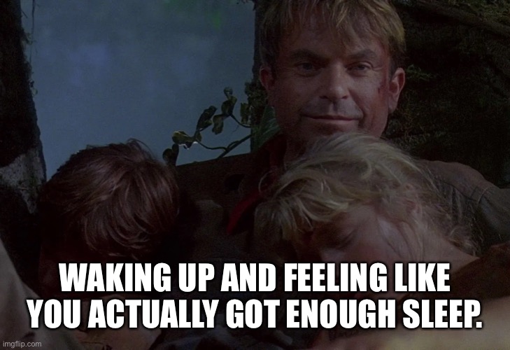 Feeling Refreshed after a Good Night’s Sleep in Jurassic Park | WAKING UP AND FEELING LIKE YOU ACTUALLY GOT ENOUGH SLEEP. | image tagged in jurassic park,alan grant,sleep,waking up | made w/ Imgflip meme maker