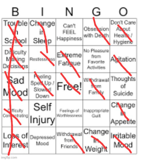 BINGGGGOOOOOOOOOOOOOOOOOOOOOOOOOOOOOOOOOOOoo | image tagged in depression bingo | made w/ Imgflip meme maker