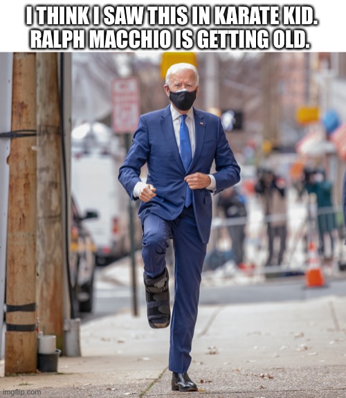 Come on Johnny.  No mercy. | I THINK I SAW THIS IN KARATE KID.
RALPH MACCHIO IS GETTING OLD. | image tagged in biden foot,karate kid,stork,ralph macchio,joe biden,faking it | made w/ Imgflip meme maker