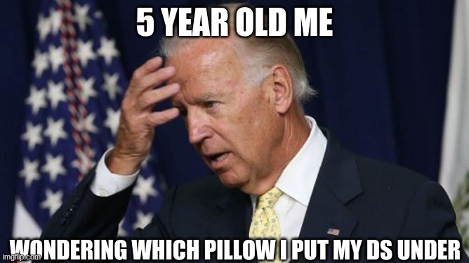 Joe Biden worries | 5 YEAR OLD ME; WONDERING WHICH PILLOW I PUT MY DS UNDER | image tagged in joe biden worries | made w/ Imgflip meme maker