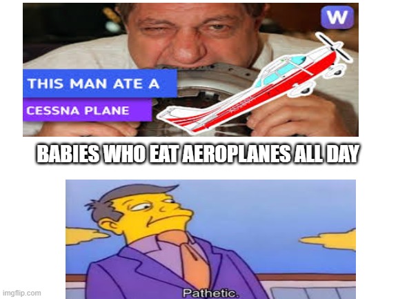 Blank White Template | BABIES WHO EAT AEROPLANES ALL DAY | image tagged in blank white template | made w/ Imgflip meme maker