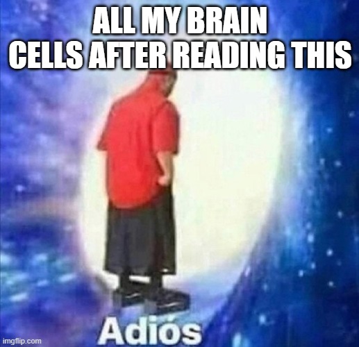 Adios | ALL MY BRAIN CELLS AFTER READING THIS | image tagged in adios | made w/ Imgflip meme maker