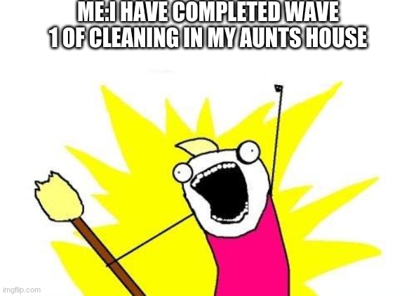 My aunts house be messy tho | ME:I HAVE COMPLETED WAVE 1 OF CLEANING IN MY AUNTS HOUSE | image tagged in memes,x all the y | made w/ Imgflip meme maker