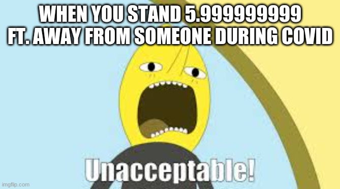 Unnacceptable | WHEN YOU STAND 5.999999999 FT. AWAY FROM SOMEONE DURING COVID | image tagged in unnacceptable | made w/ Imgflip meme maker