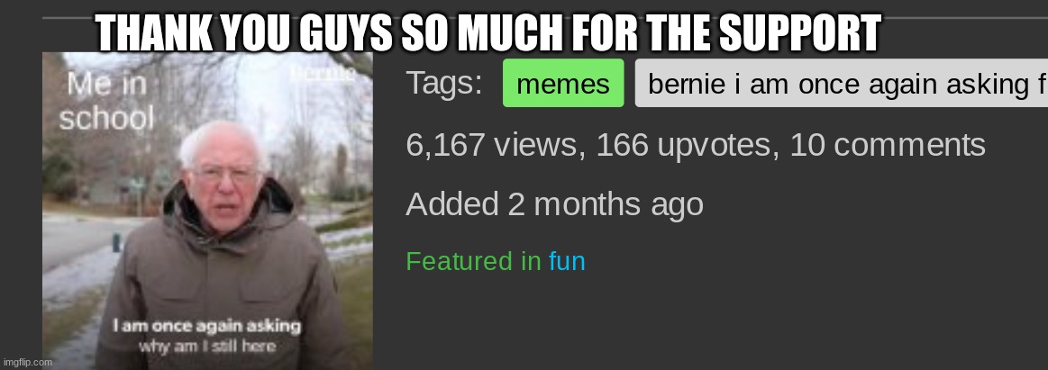 thxx | THANK YOU GUYS SO MUCH FOR THE SUPPORT | image tagged in thanks for the support | made w/ Imgflip meme maker