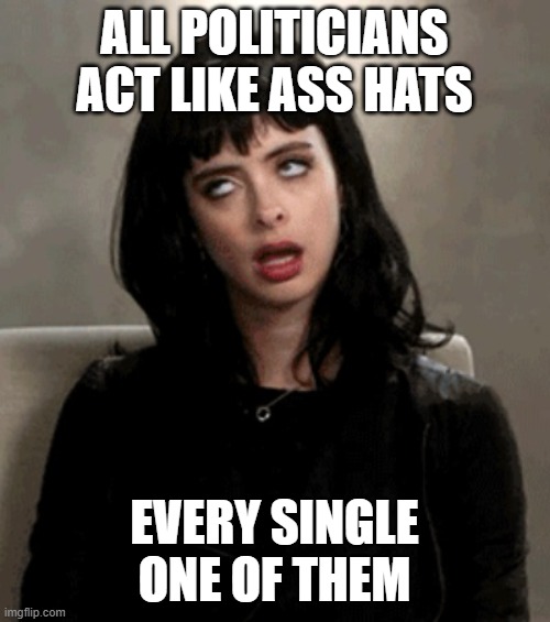 eye roll | ALL POLITICIANS ACT LIKE ASS HATS EVERY SINGLE ONE OF THEM | image tagged in eye roll | made w/ Imgflip meme maker