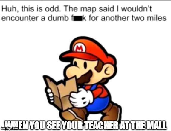 relatable | WHEN YOU SEE YOUR TEACHER AT THE MALL | image tagged in paper mario map | made w/ Imgflip meme maker