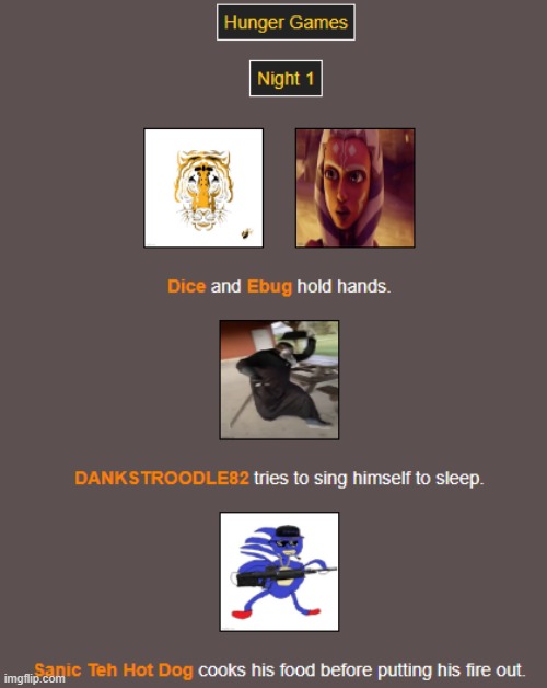Night 1 (1) | image tagged in hunger games | made w/ Imgflip meme maker