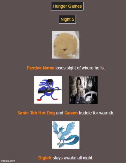 Night 5 (1) | image tagged in hunger games | made w/ Imgflip meme maker