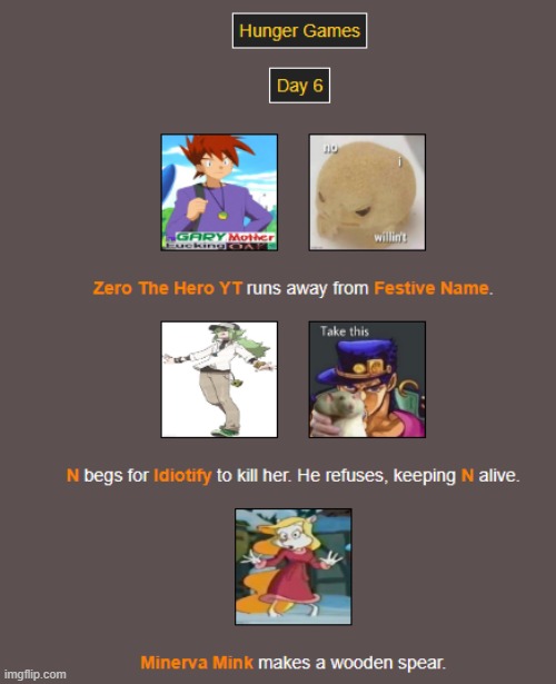 Day 6 (1) | image tagged in hunger games | made w/ Imgflip meme maker