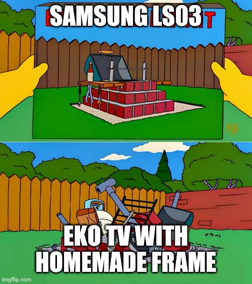 Simpsons Barbecue Pit Kit | SAMSUNG LS03; EKO TV WITH HOMEMADE FRAME | image tagged in simpsons barbecue pit kit | made w/ Imgflip meme maker