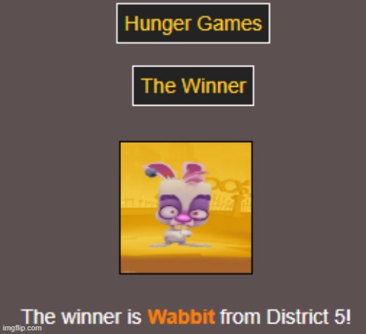 Congrats to Wabbit!  (Whoever put him in congrats to you too) | image tagged in hunger games | made w/ Imgflip meme maker
