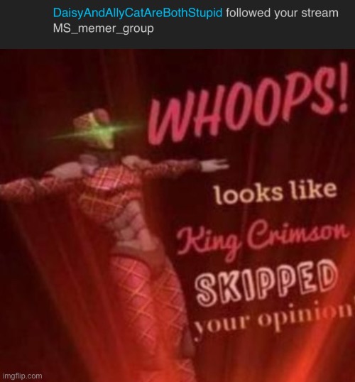 There good users, don’t diss them | image tagged in whoops looks like king crimson skipped your opinion | made w/ Imgflip meme maker