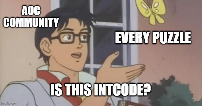 Is This a Pigeon | AOC COMMUNITY; EVERY PUZZLE; IS THIS INTCODE? | image tagged in is this a pigeon | made w/ Imgflip meme maker