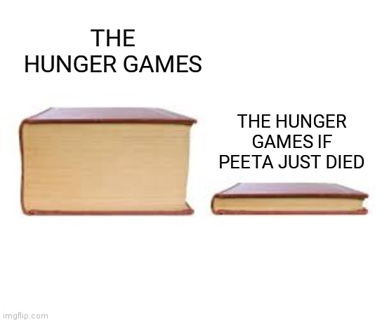 Hunger Games | THE HUNGER GAMES; THE HUNGER GAMES IF PEETA JUST DIED | image tagged in big book small book | made w/ Imgflip meme maker