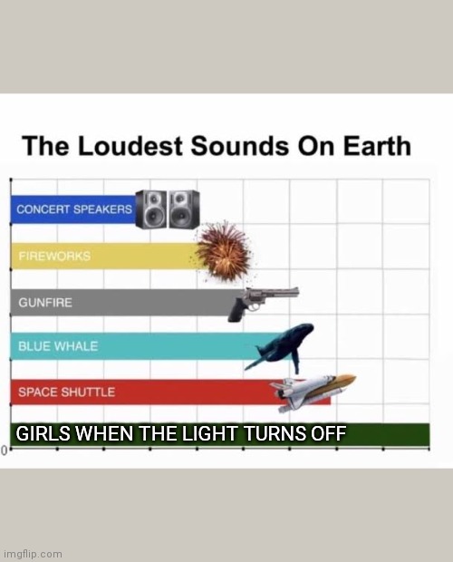 It's not scary lol | GIRLS WHEN THE LIGHT TURNS OFF | image tagged in the loudest sounds on earth | made w/ Imgflip meme maker