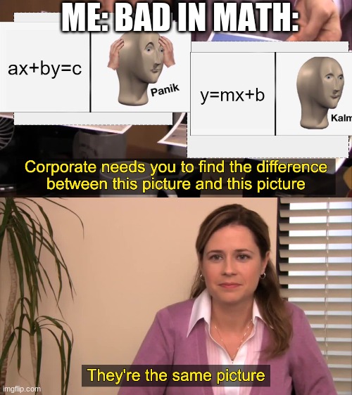there the same picture | ME: BAD IN MATH: | image tagged in there the same picture | made w/ Imgflip meme maker