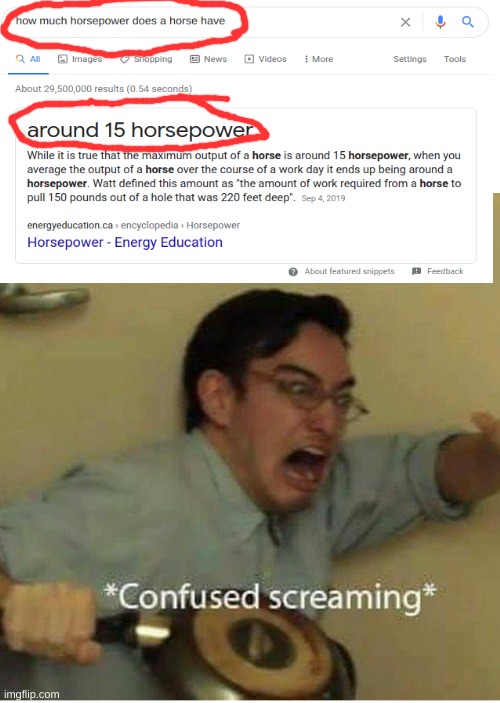 Horsepower | image tagged in confused screaming | made w/ Imgflip meme maker
